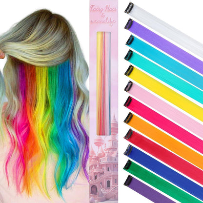 Bunte Haarsträhnen zum Einklipsen – Regenbogenfarben für Kinder