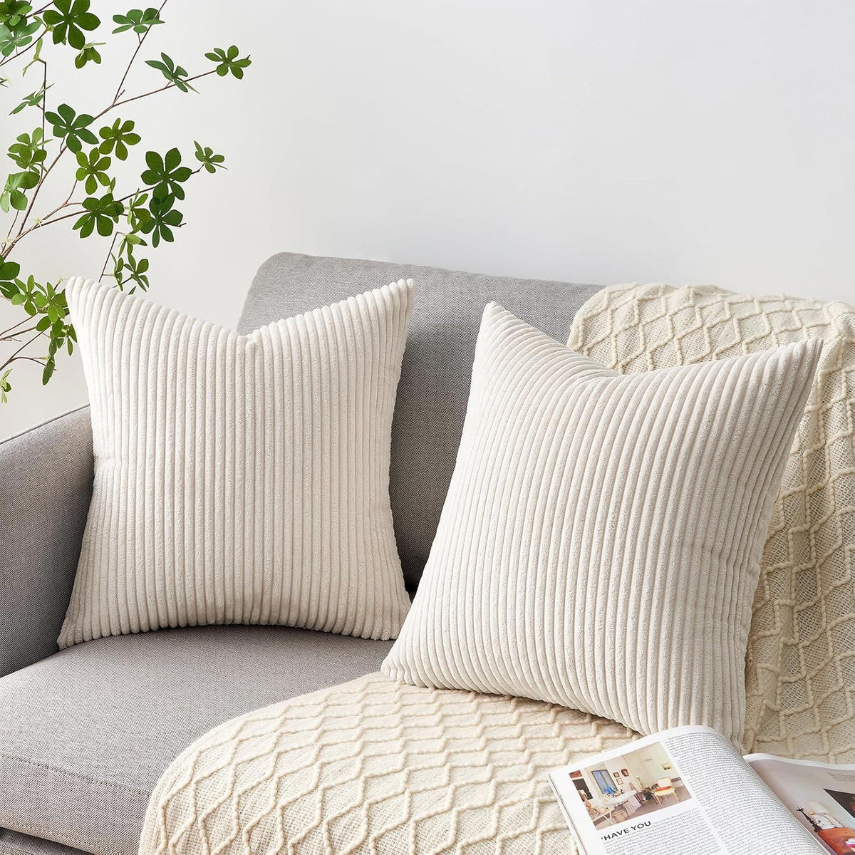 Samt Kissenbezug 4er Set Dekorative Couchkissen 50x50cm Creme