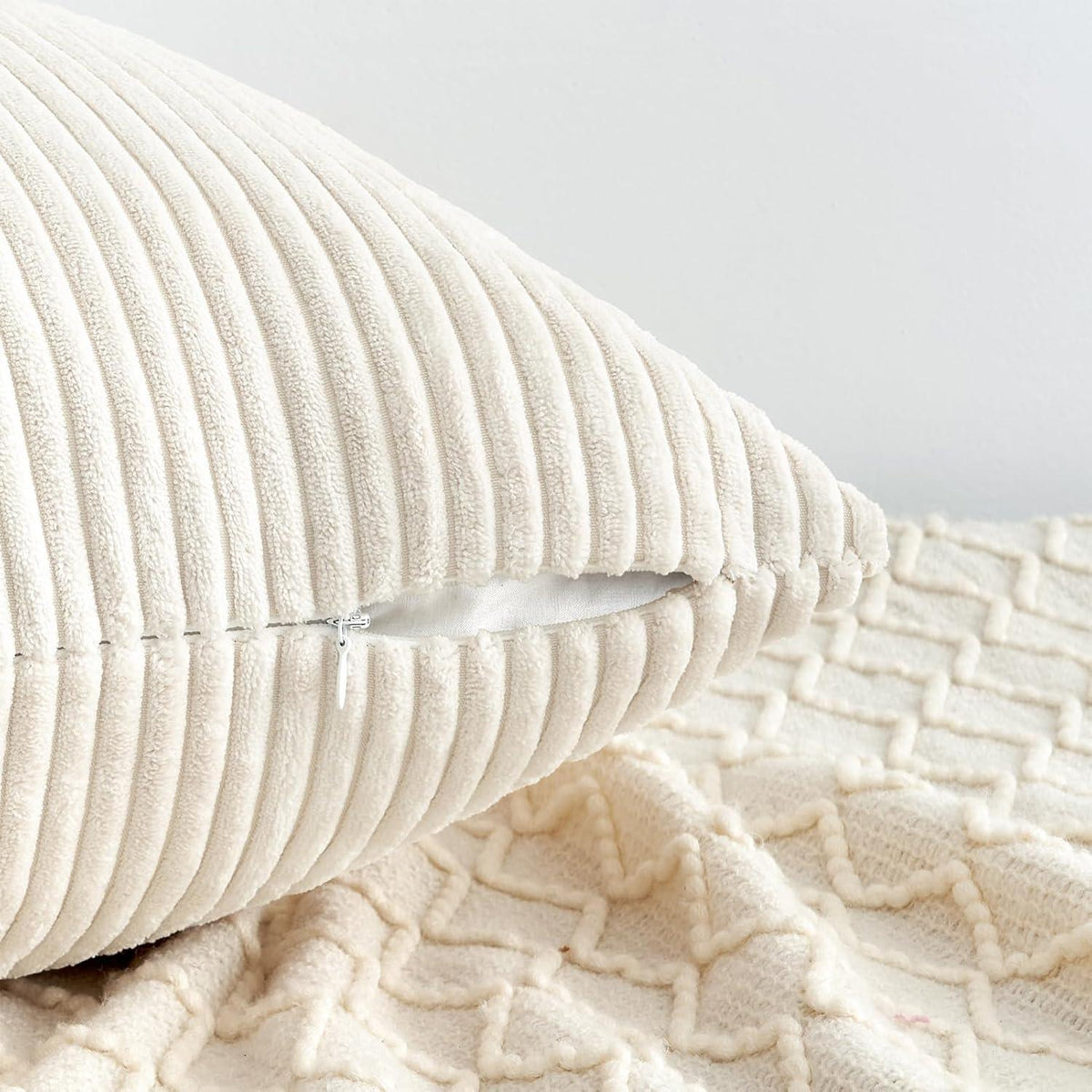 4er Set Samt Kissenbezug 50x50cm Cord-Creme