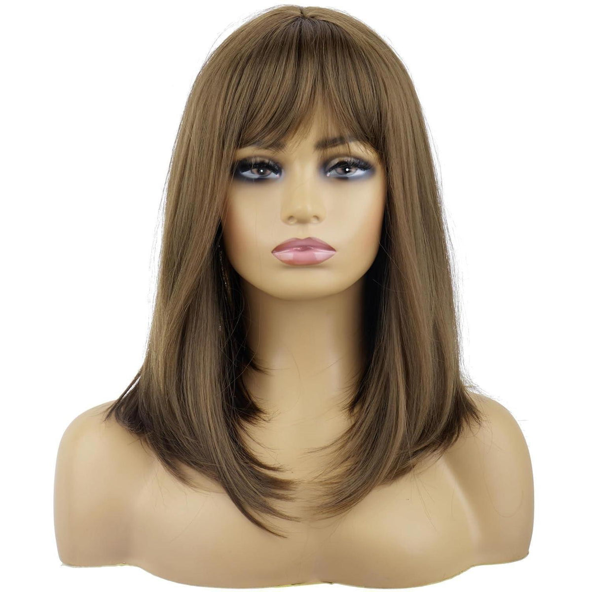 Mittelbraune Bob Perücke mit Pony – 40cm, natürlich & bequem