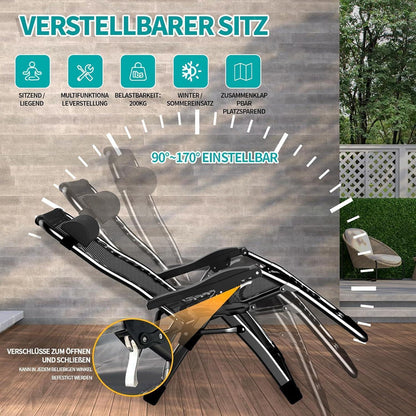 Extra breite Sonnenliege klappbar mit Kissen & Getränkehalter