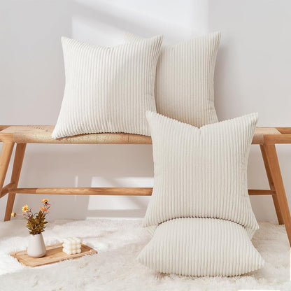 Kissenbezug Set Samt 50x50 cm Kordsamt in Creme 4er Pack