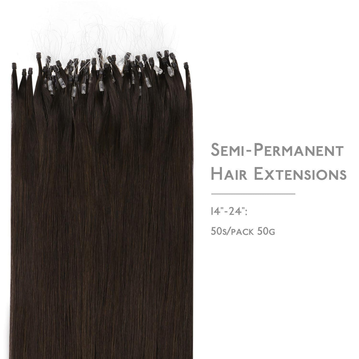 Remy Echthaar Microring Extensions Dunkelbraun 50cm