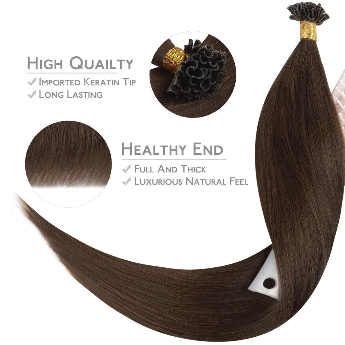 Echthaar Extensions U-Tip Schokoladenbraun 55cm