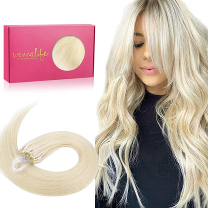 Remy Echthaar Microring Extensions Platinblond 50cm