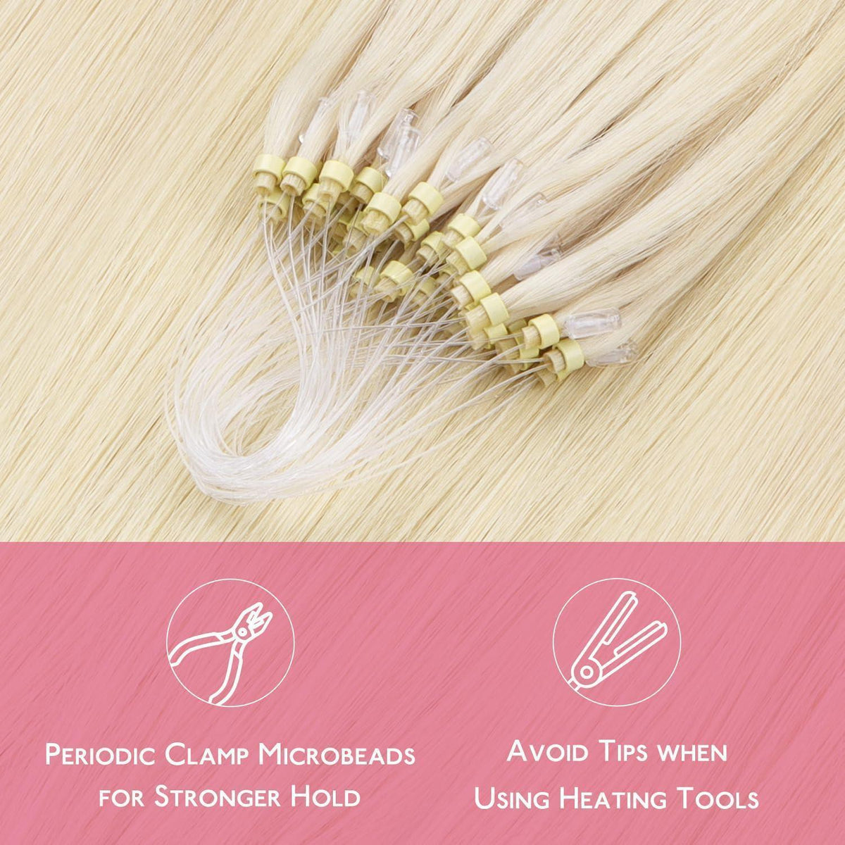 Remy Echthaar Microring Extensions Platinblond 50cm