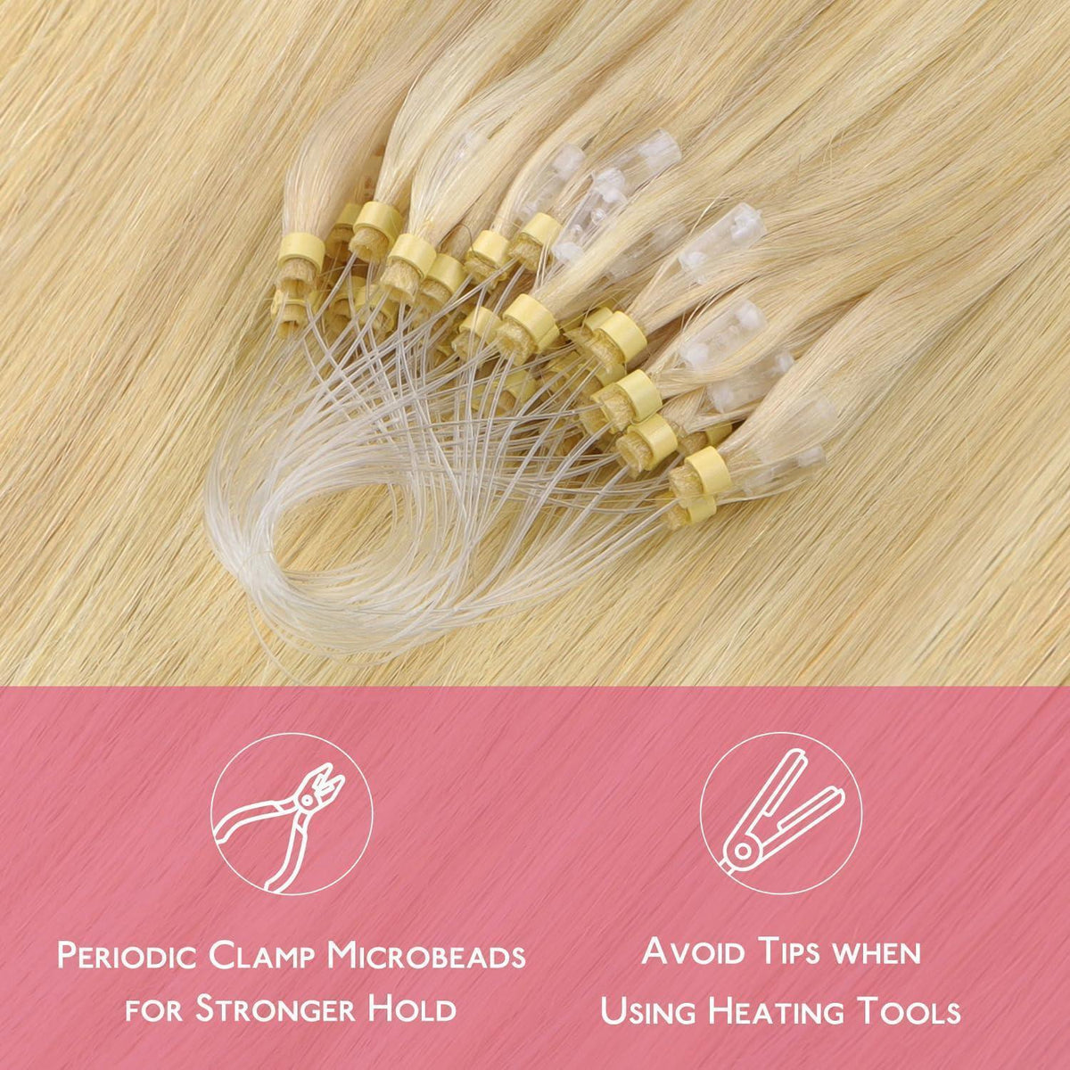 Echthaar Microring Extensions Hellblond Highlights 50cm