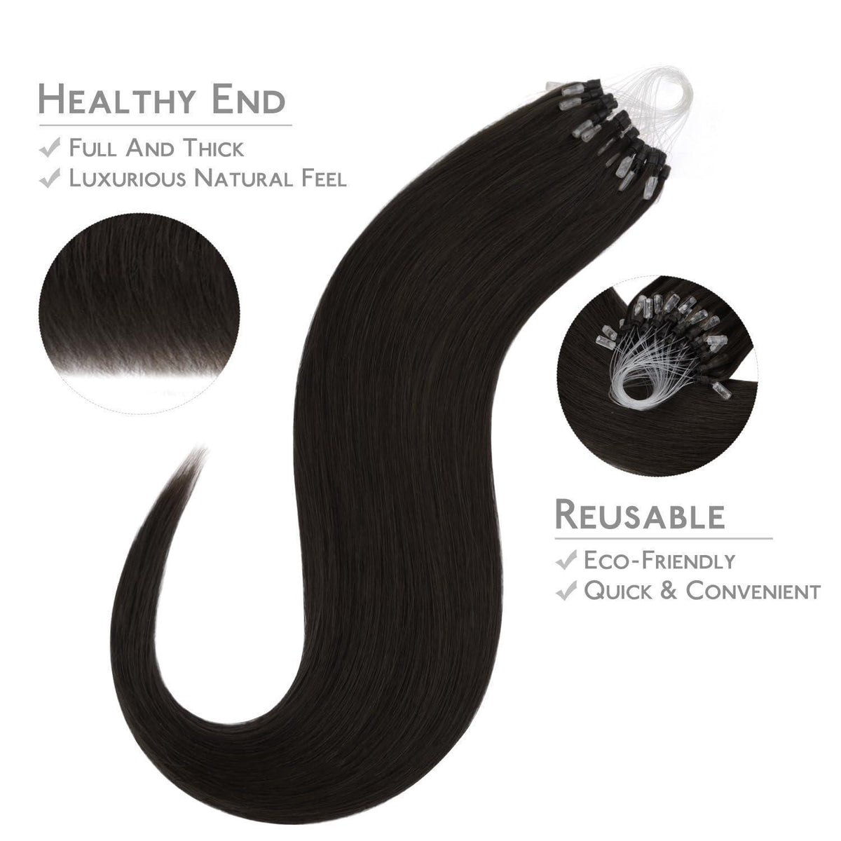 Echthaar Microring Extensions Dunkelbraun 50cm