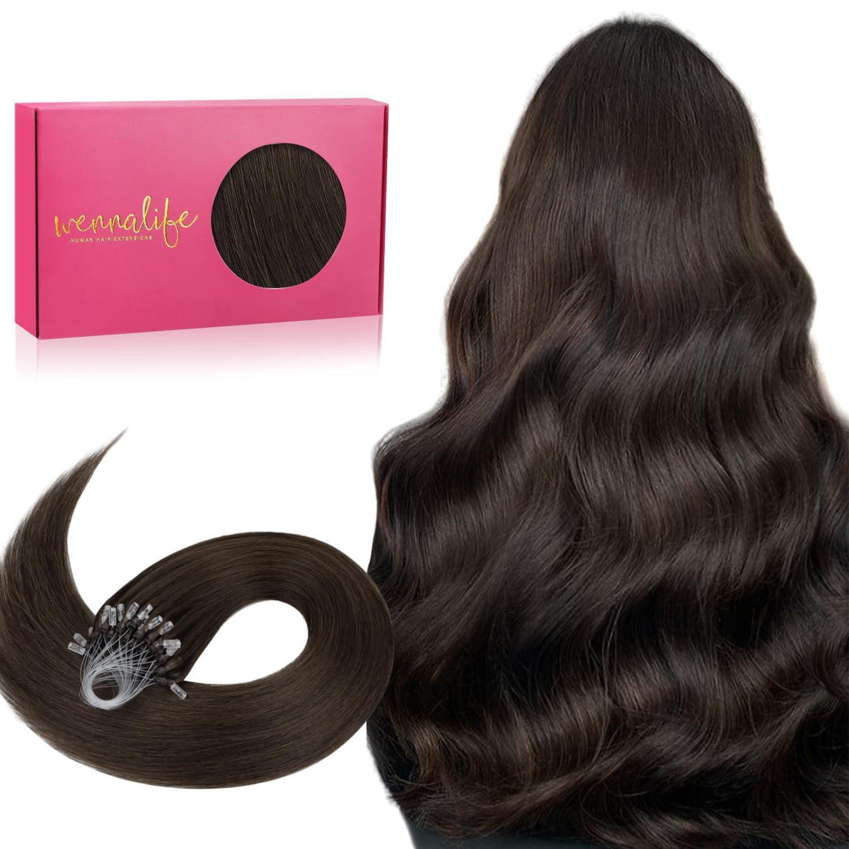 Remy Echthaar Microring Extensions 45cm Dunkelbraun