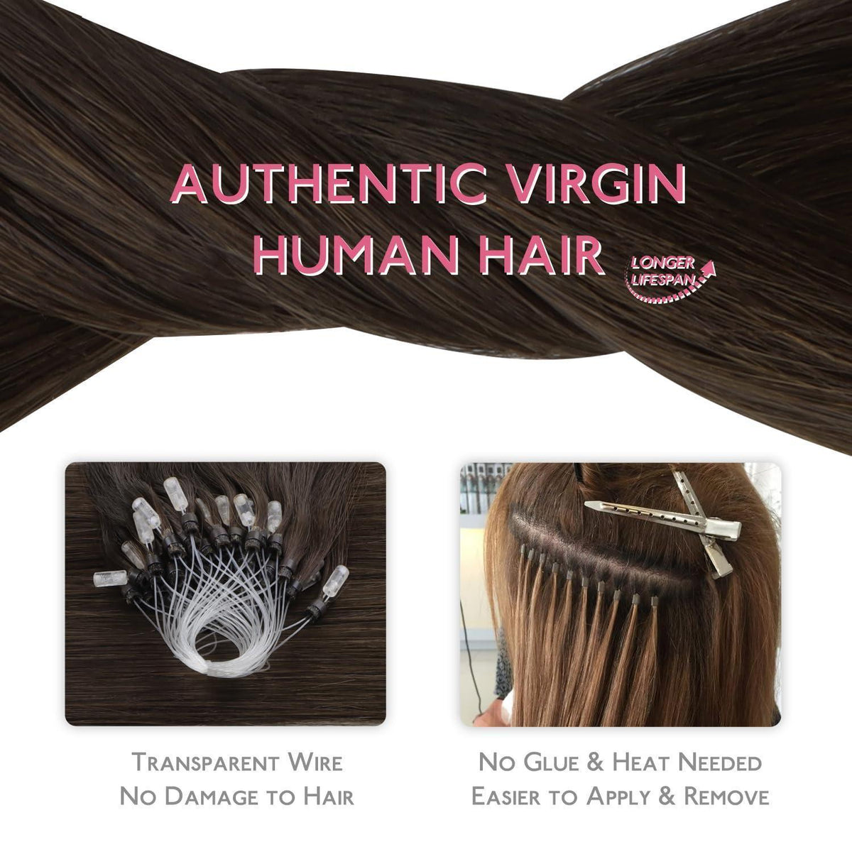 Remy Echthaar Microring Extensions 45cm Dunkelbraun