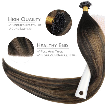 Echthaar Extensions U-Tip Balayage Dunkelbraun-Kastanienbraun