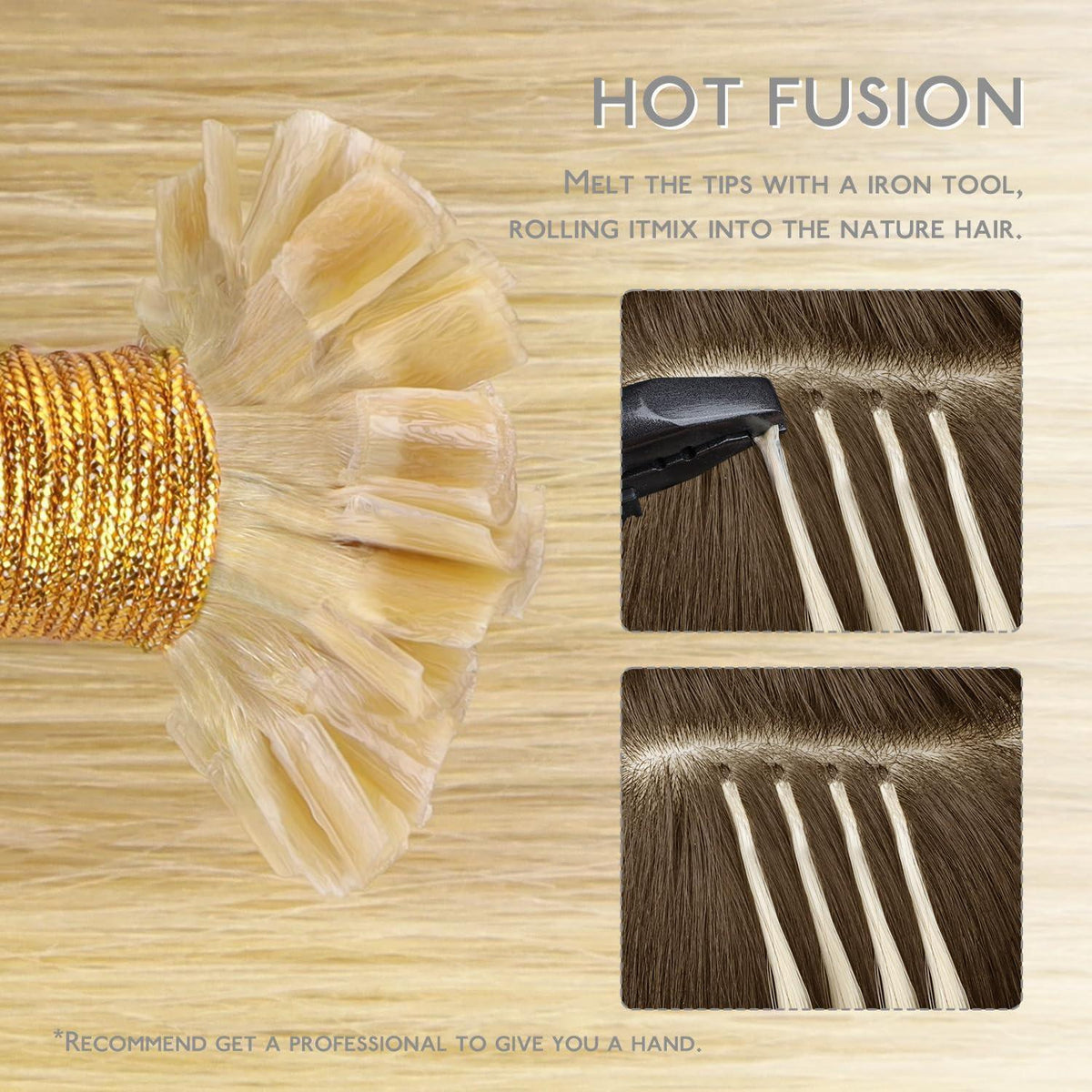 Echthaar Extensions Bonding Hellblond Highlights 50cm