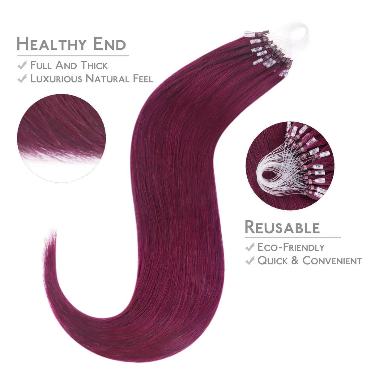 Echthaar Microring Extensions – Hellburgund 45cm