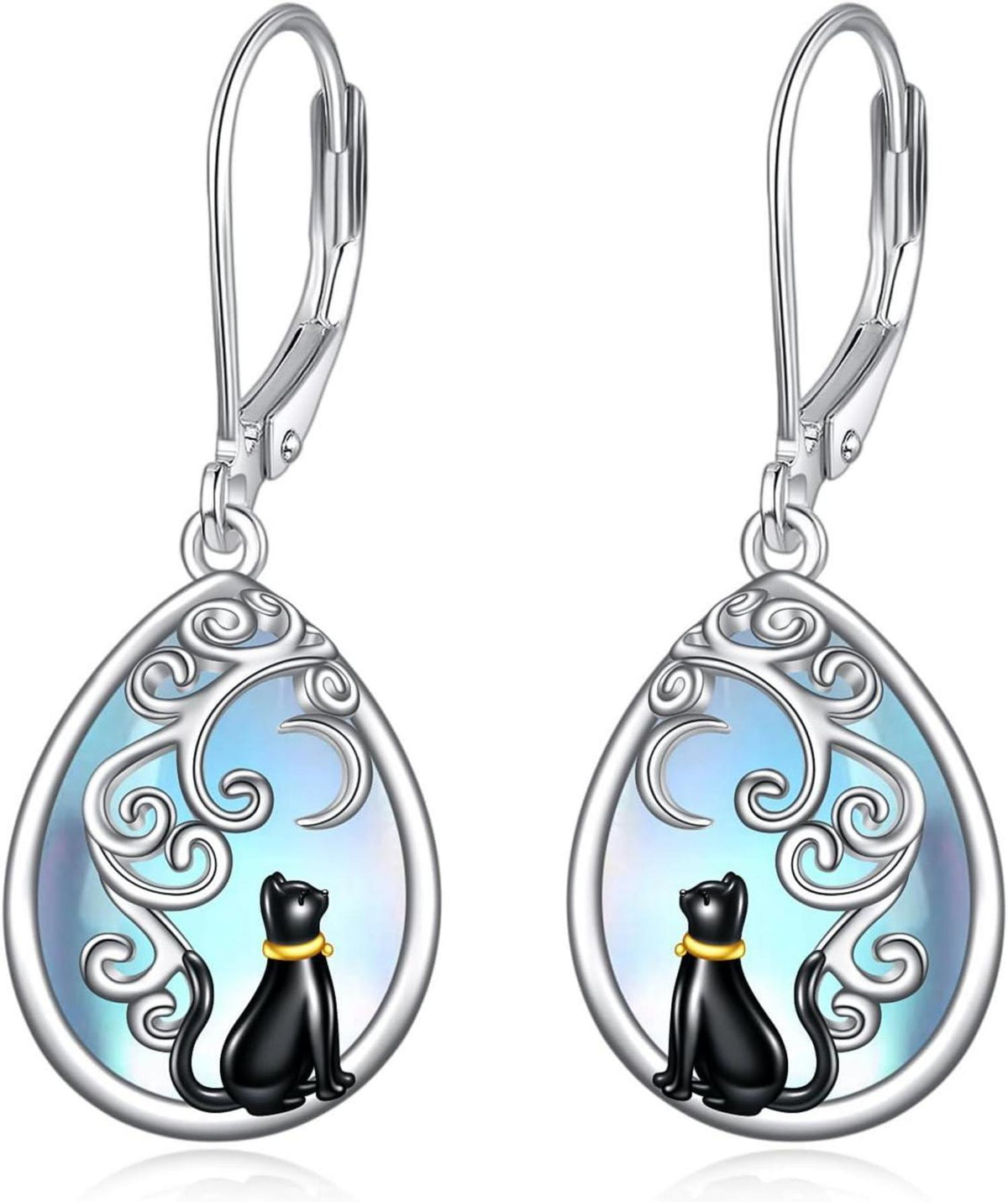 Keltische Mondstein Katze Ohrringe Sterling Silber