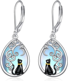 Keltische Mondstein Katze Ohrringe Sterling Silber