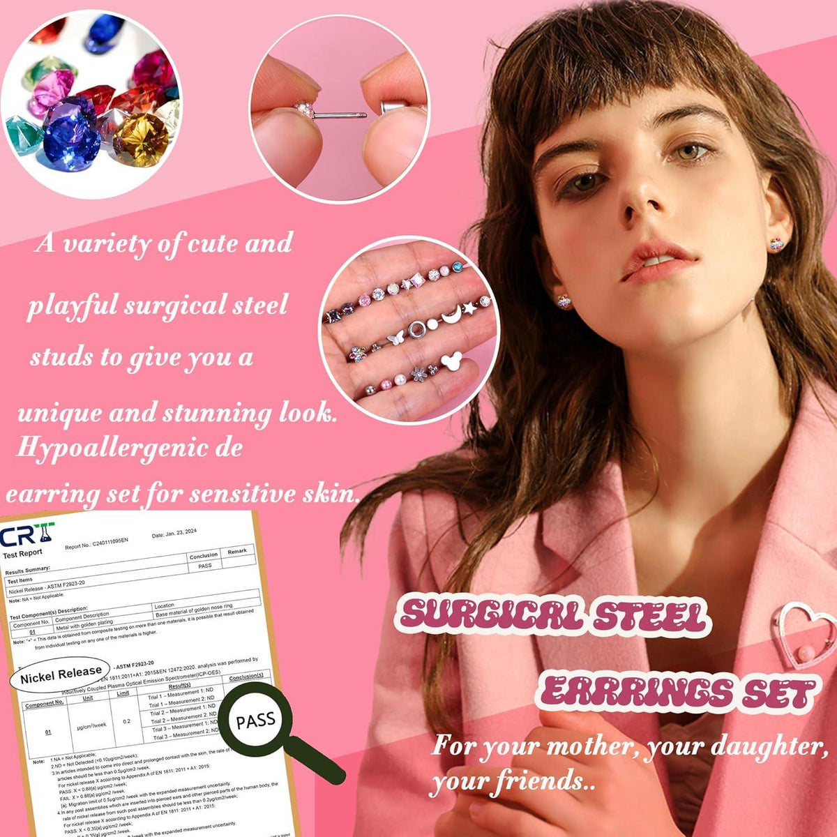 24 Paar Hypoallergene Chirurgenstahl Zirkonia Ohrringe Set Kinder