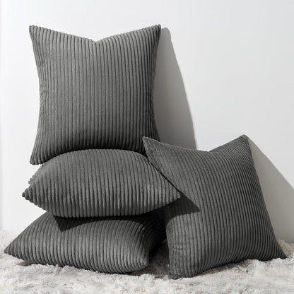 Kissenbezug Dunkel Grau 50x50 Kordsamt 4er Set flauschig Kinder