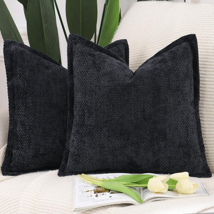 2x Kissenbezug Chenille Samt 50x50 cm Schwarz