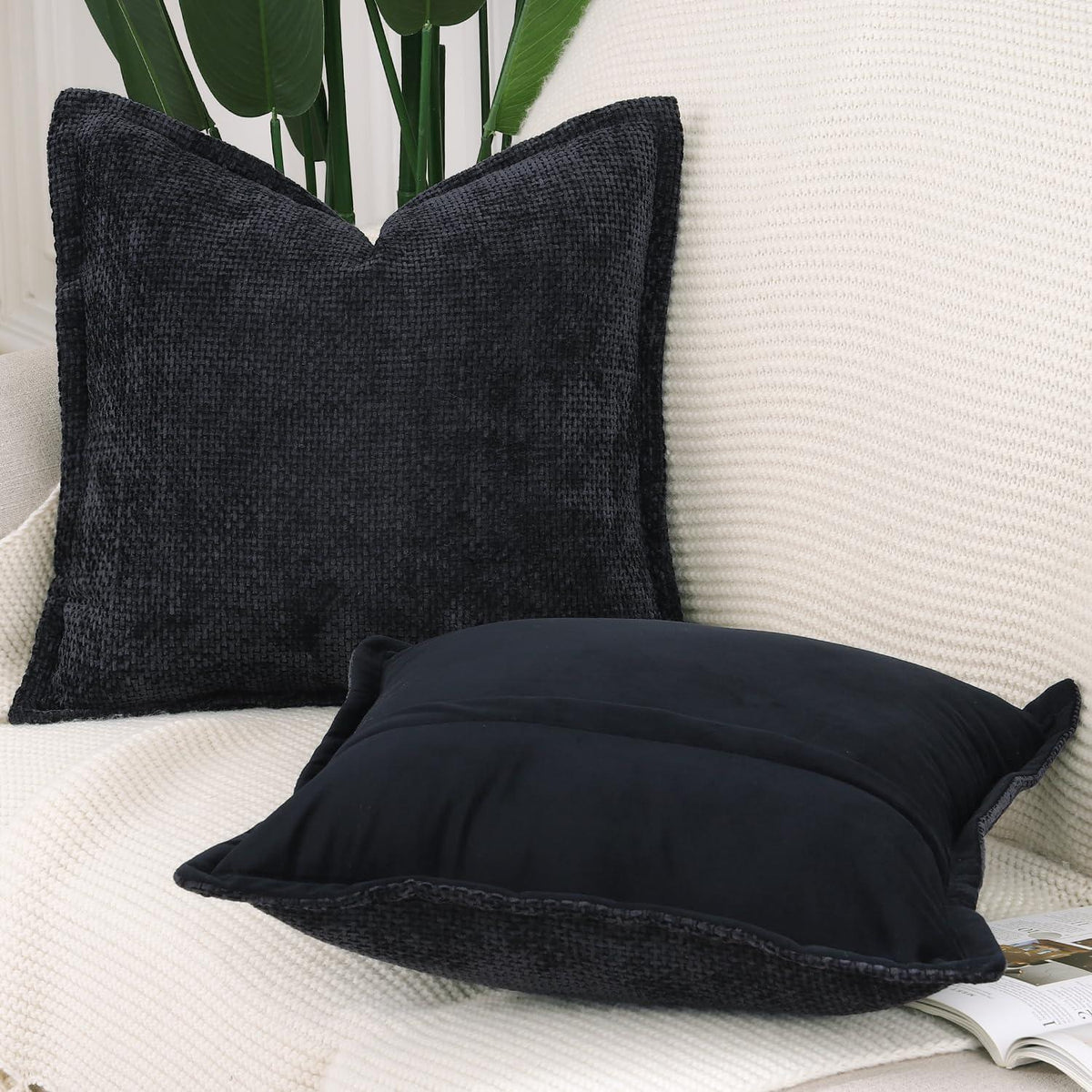2x Kissenbezug Chenille Samt 50x50 cm Schwarz
