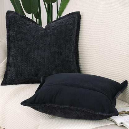 2x Kissenbezug Chenille Samt 50x50 cm Schwarz