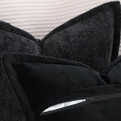 2x Kissenbezug Chenille Samt 50x50 cm Schwarz