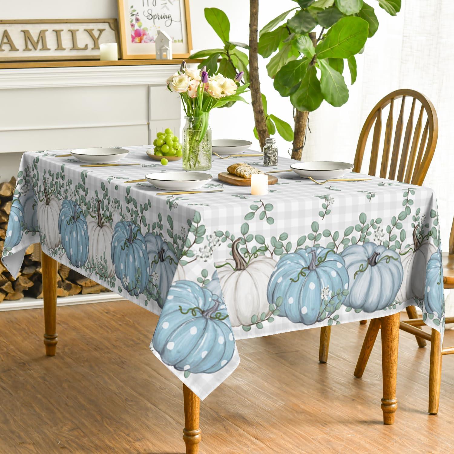 Artoid Blau Büffelkarierte Herbst Tischdecke 140x160 cm - Polyester, Fleckschutz, Küche, Dekor