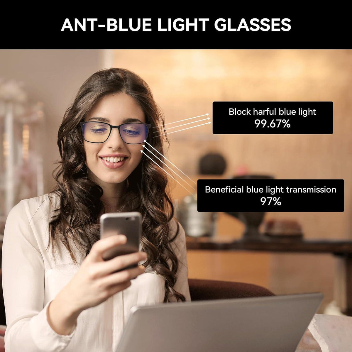 Blaulichtfilter Lesebrille Herren Eckig mit Stärke & UV-Schutz