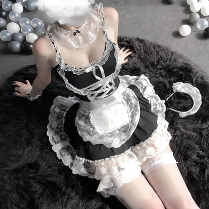 Sexy Dienstmädchen Kostüm Halloween Cosplay Set Schwarz