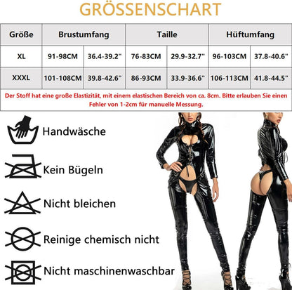 Damen Latex Wetlook Bodysuit Reißverschluss Clubwear XL