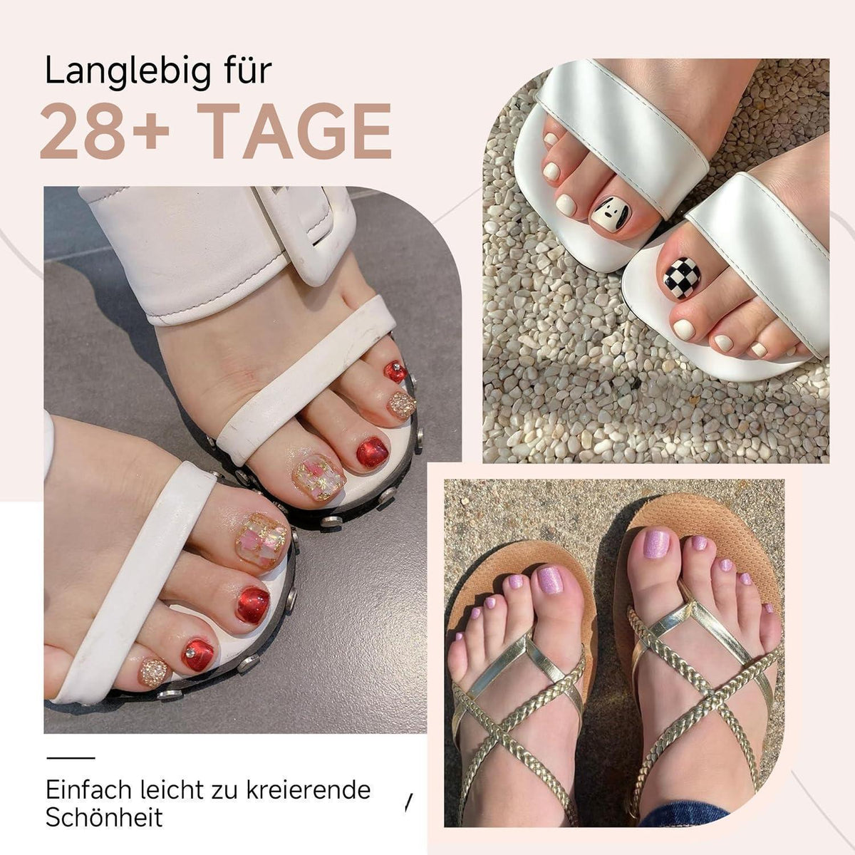 Fußnägel zum Aufkleben 216 Stück – 15 Größen, Klar & Quadratisch