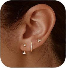Silber Ohrringe Set 925 Damen 14 Karat Vergoldet Zirkonia Creolen