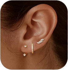Ohrringe Silber 925 Set 3 Paar Zirkonia Creolen Studs