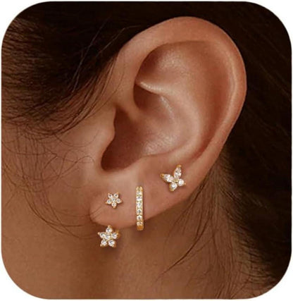 Ohrringe Set Silber 925 Damen Zirkonia Creolen 14 Karat vergoldet