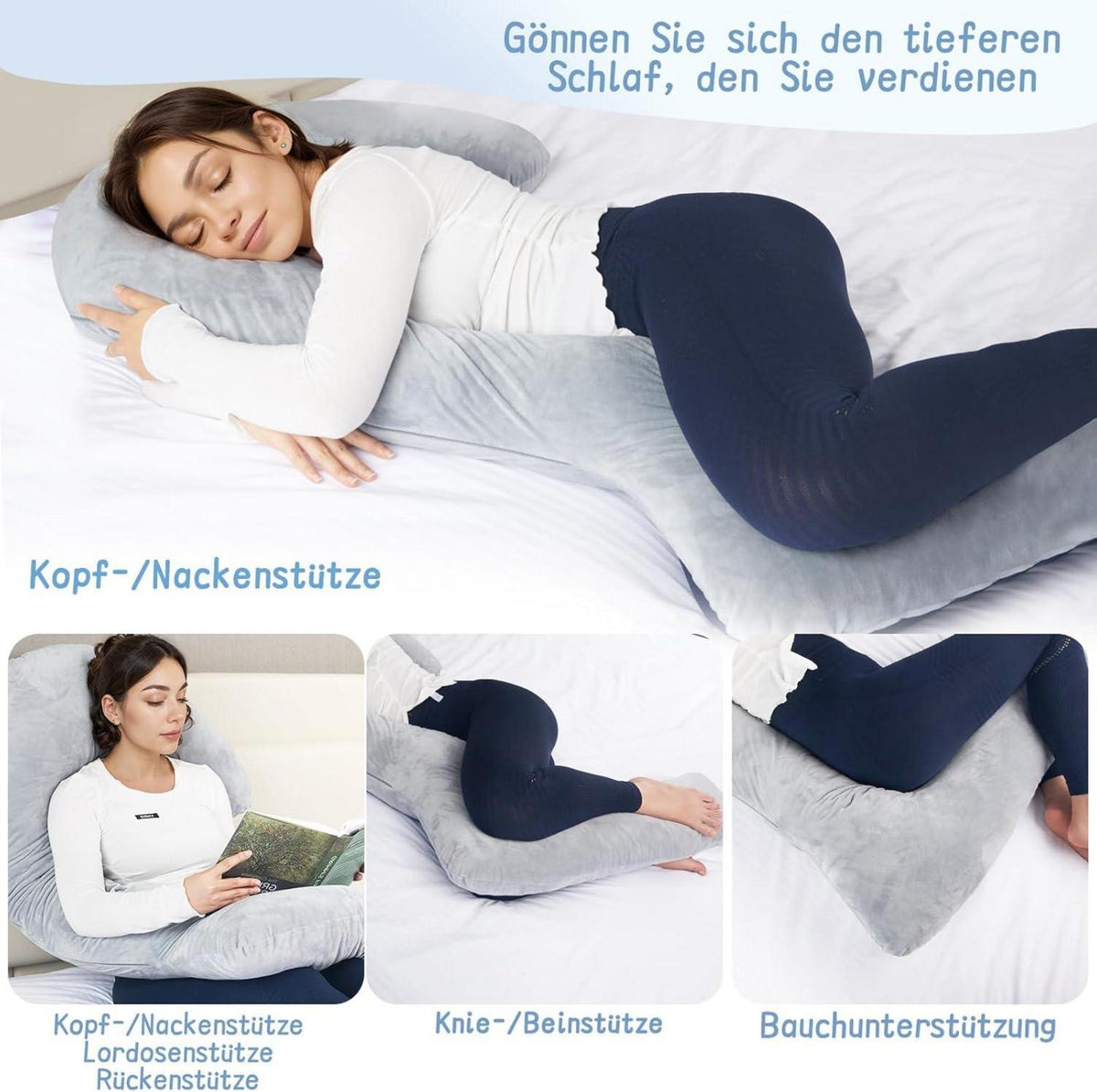 SAHEYER 3-förmiges Memory-Schaum Körperkissen 173 cm Lang Grau