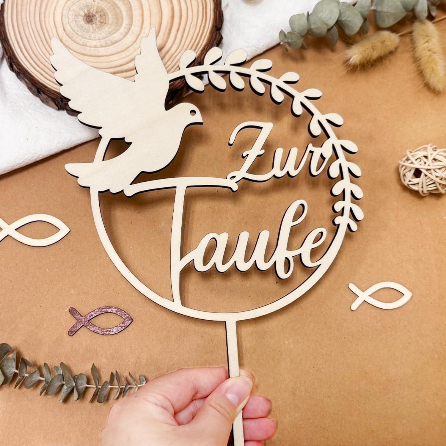 Cake Topper Taufe Holz Tortendeko Mädchen Junge Taufdeko 18,5x28,3cm