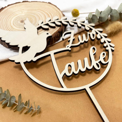 Holz Cake Topper Taufe Junge Mädchen Tortendeko 18,5x28,3cm