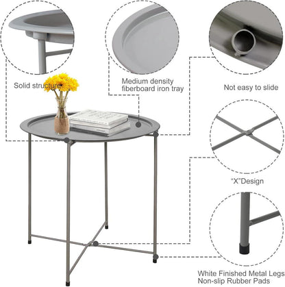 Runder Beistelltisch Metalltablett Stauraum Grau für Wohnzimmer