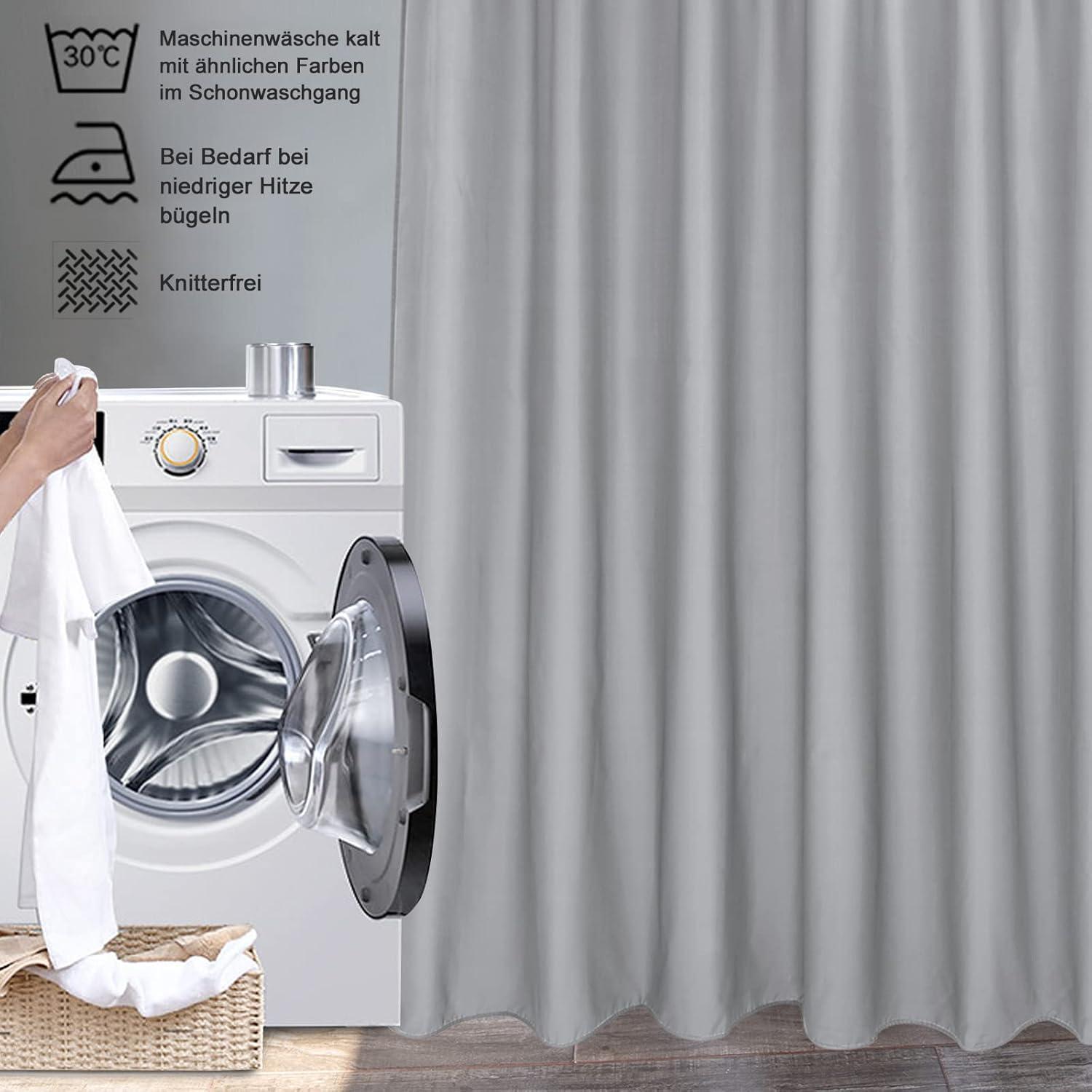 Extra Breiter Duschvorhang 240x200 Grau, Textil, Wasserabweisend, 16