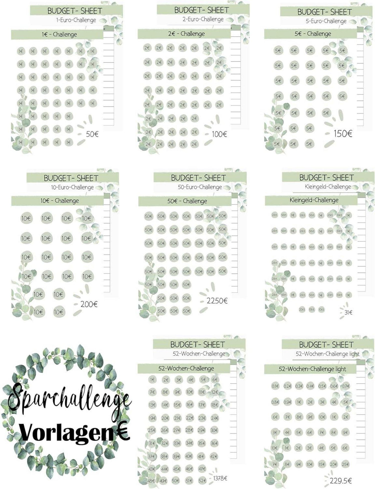 Budget Planner Deutsch-A6 Sparchallenge Eukalyptus 24pcs