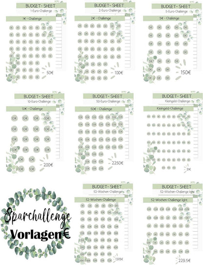 Budget Planner Deutsch-A6 Sparchallenge Eukalyptus 24pcs