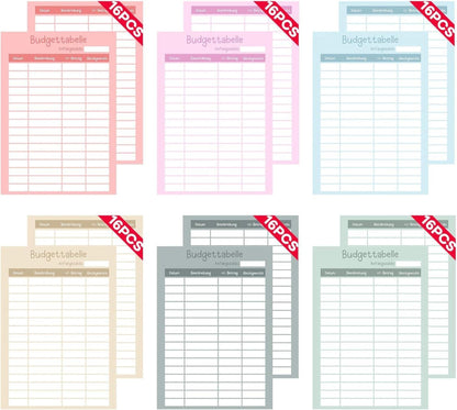 Budget Planner Deutsch Zubehör A6 96PCS 6 Farben Organizer Sheets