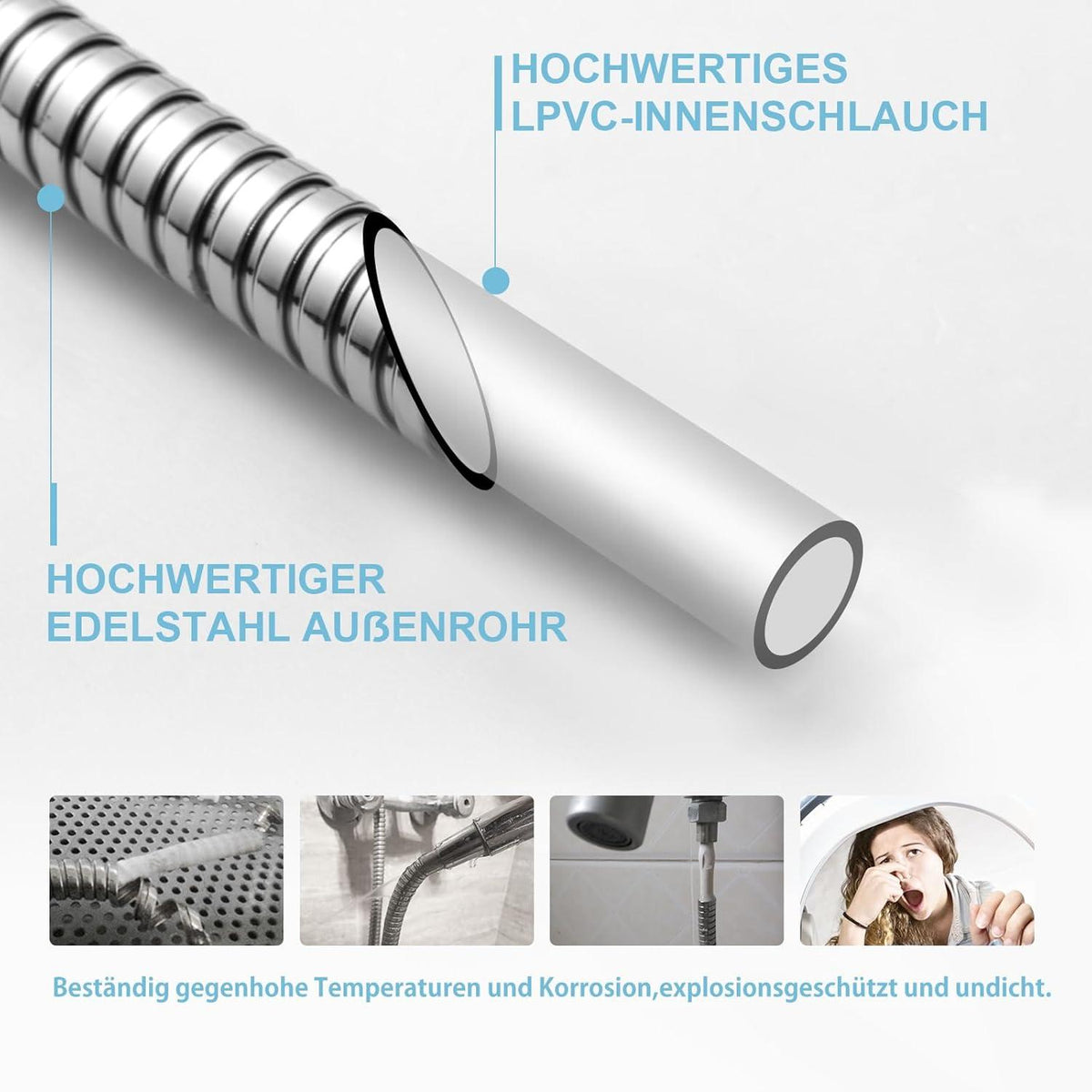 Duschschlauch 1,2m Edelstahl Hochdruck Verdrehschutz Chrom
