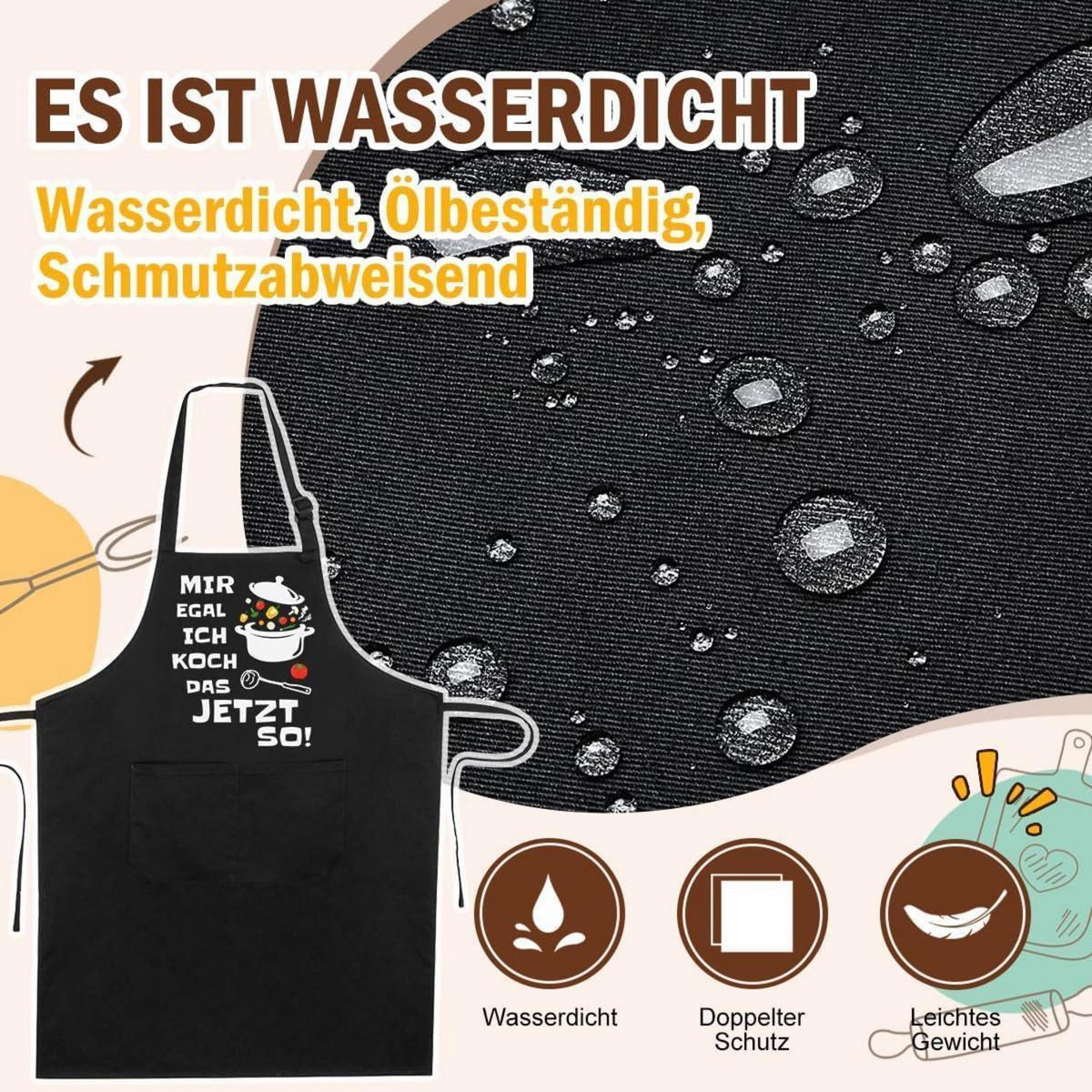 Kochschürze Baumwolle mit Taschen – Herren & Damen, Schwarz