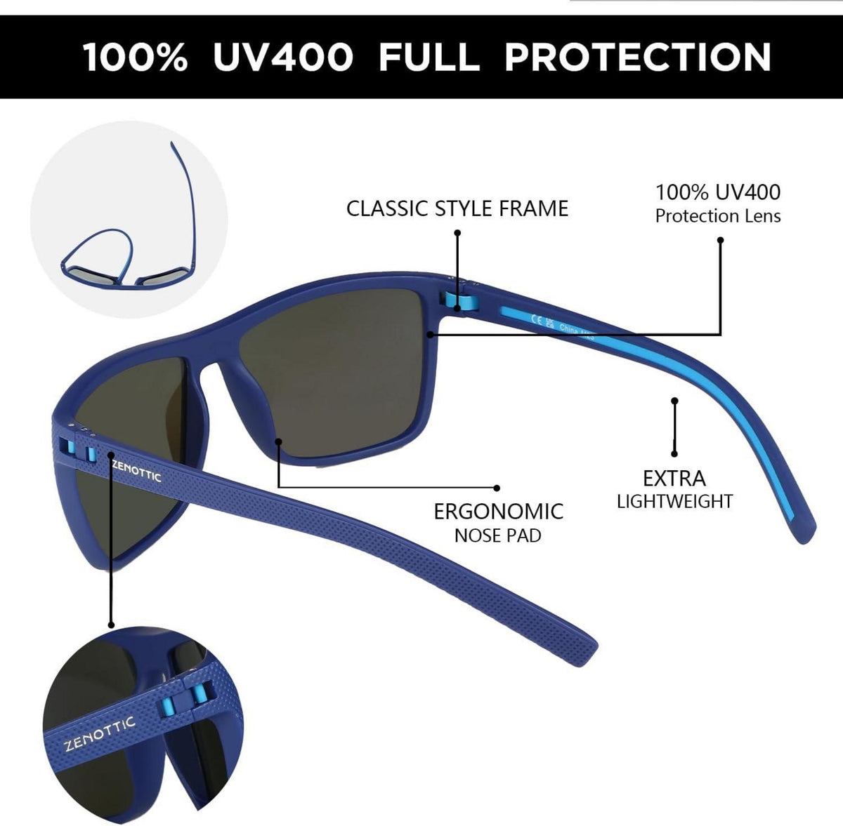 Polarisierte Sonnenbrille Herren TR90 Rahmen UV400 Schutz Blau Square