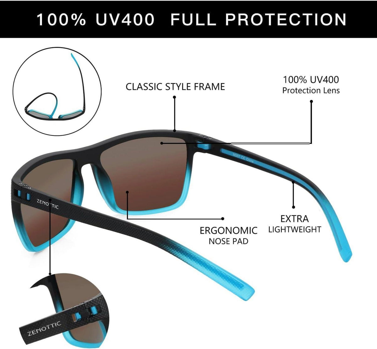 Herren Polarisierte TR90 Sonnenbrille UV400 Schutz Blaue Linse