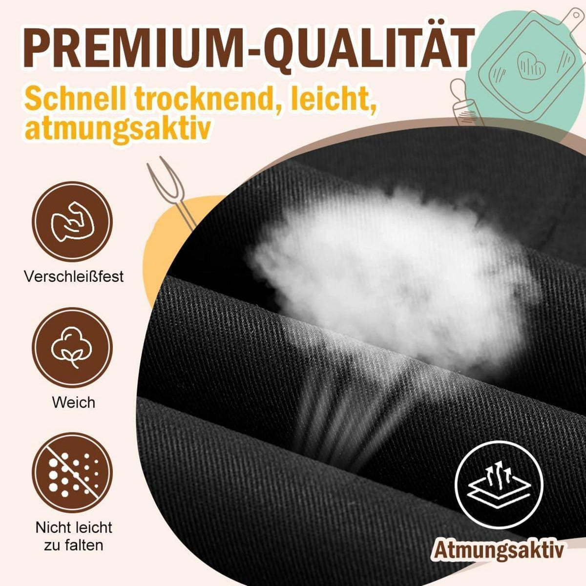 Kochschürze Baumwolle mit Taschen – Schwarz, Verstellbar