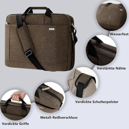 Große Laptoptasche 16 Zoll Laptop Erweiterbar Aktentasche Braunhaft wasserdicht