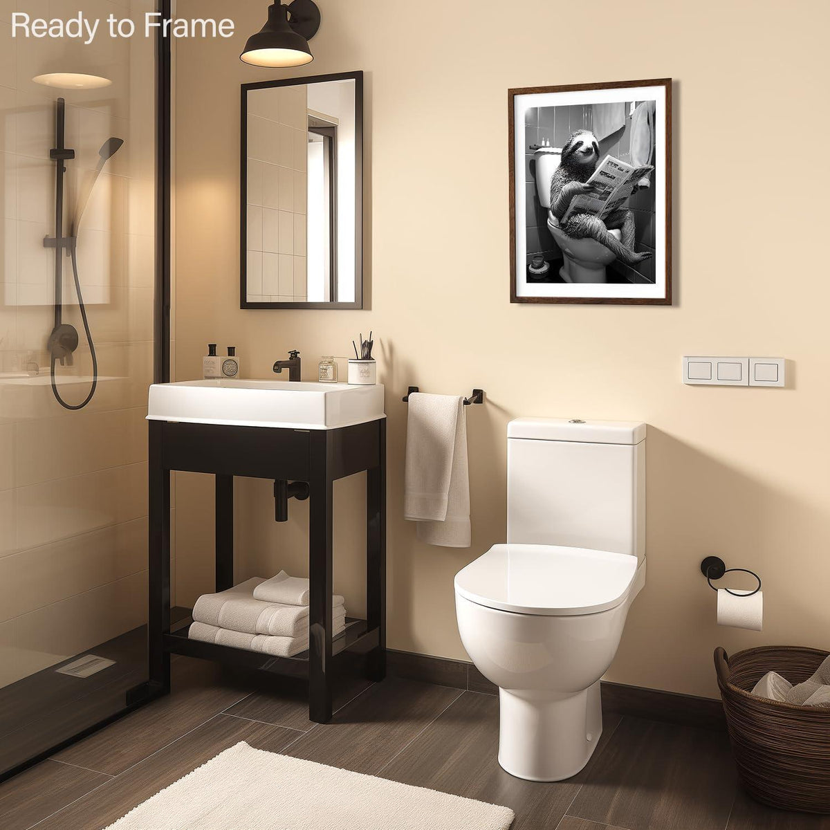 Lustiges Faultier Leinwand Poster Badezimmer Deko Schwarz Weiß 12x16