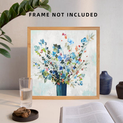 NymphFable Aquarell Blume Leinwandbild blaue Vase Malerei 40x40cm Wohnzimmer