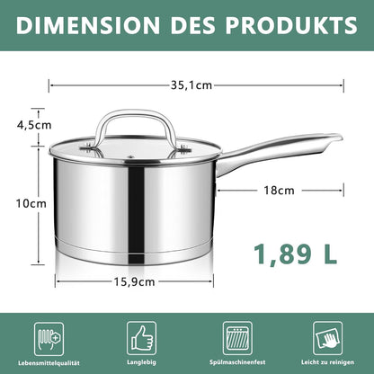 TEAMFAR Stielkasserolle 16cm Edelstahl Induktion 3-Lagen